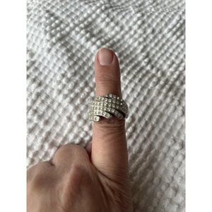 Vintage Nevada Silver White Stone Fashion Ring Costume‎ Jewelry